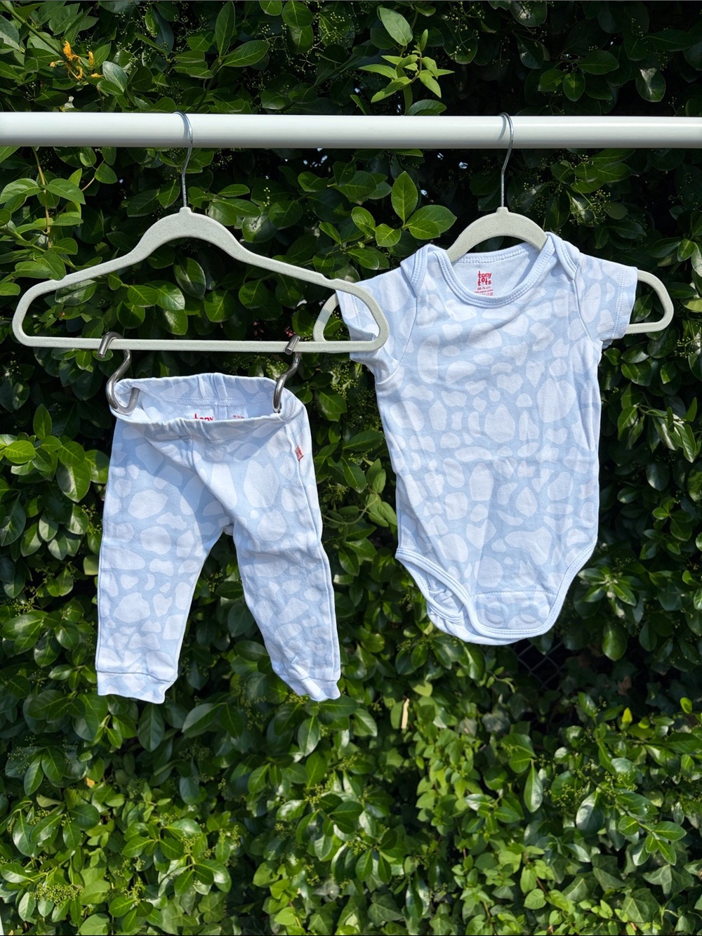 Light Blue Leopard Print Bodysuit & Pants Set on Magnets.